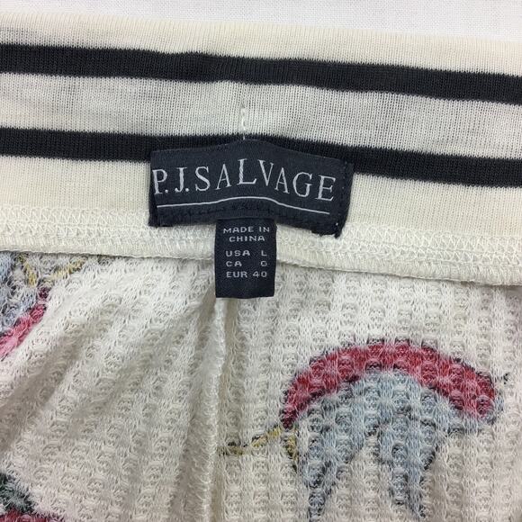 PJ Salvage L  Natural Floral Waffle Knit Lounge Pajama Bottom Short NWT B30 - Picture 7 of 8